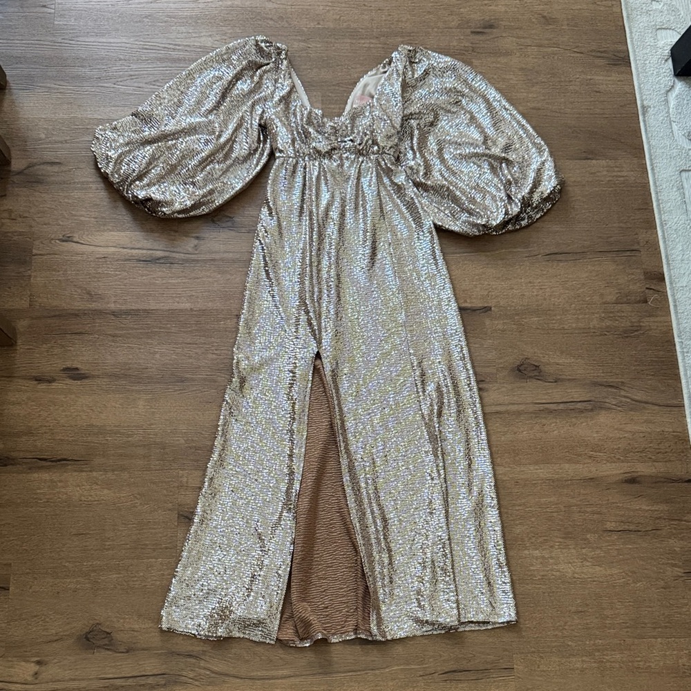 Show Me Your MuMu Shimmering Silver Puff Sleeve Dress - Picture 4 of 6